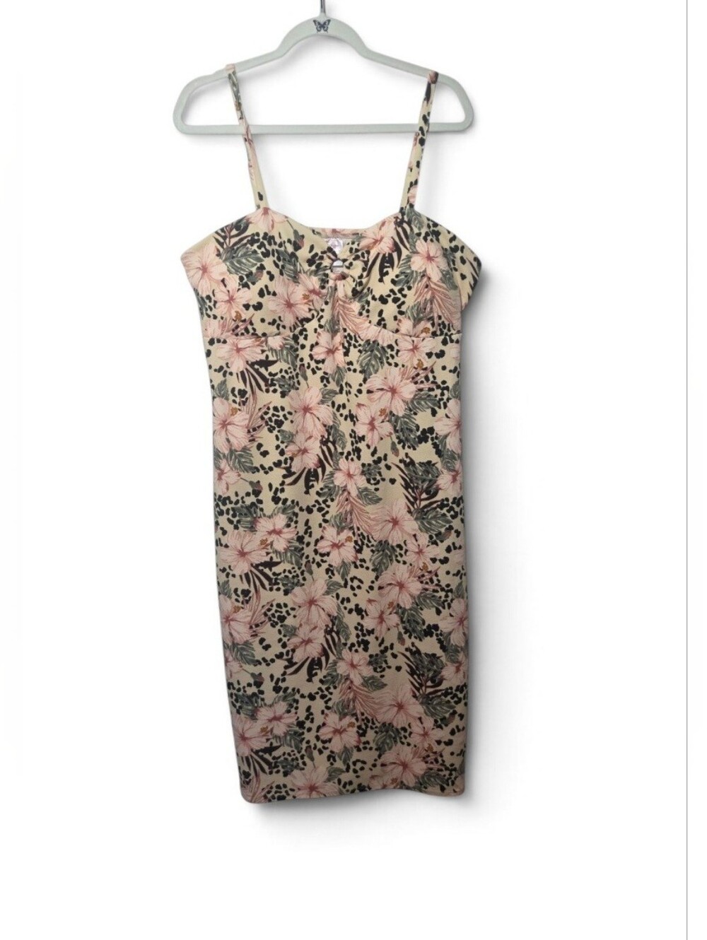 No Boundaries Cream Midi Dress with Pink Floral Print